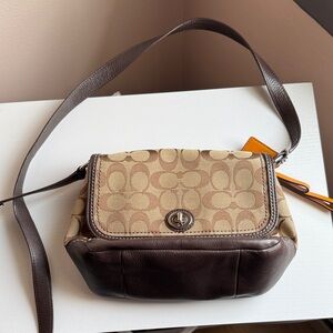 Coach Signature Brown and Tan Crossbody Bag